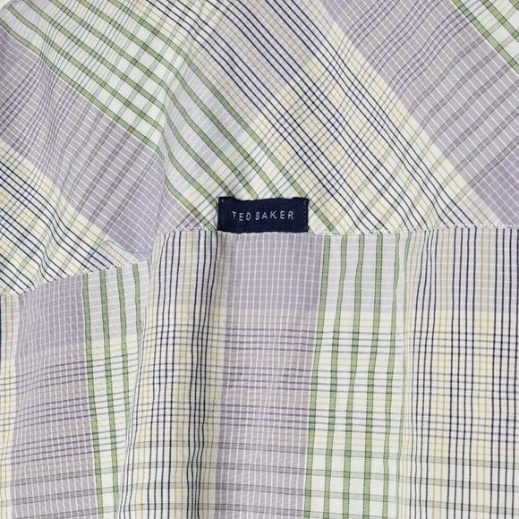 Ted Baker Green‎ / Purple Plaid Size 16 Men's 34 / 35 Long Sleeve Button Shirt - Picture 4 of 5